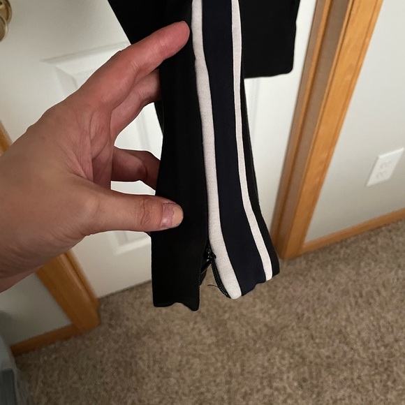 Boden Black Wide Leg Trousers Navy and White Stripe Zip Ankle Size 12 - Picture 5 of 9